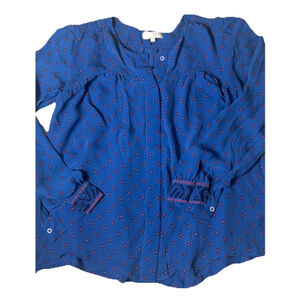 Womens Intropia 100% Silk Blue, Red Print Blouse Sz 38 Small